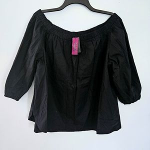 NWT Lane Bryant Solid Black Stretchy Off-The-Shoulder 3/4 Sleeve Blouse Size 14